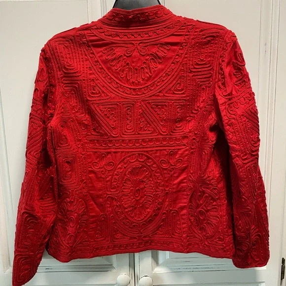 Chico's Red Textured Women's Jacket - Picture 3 of 6